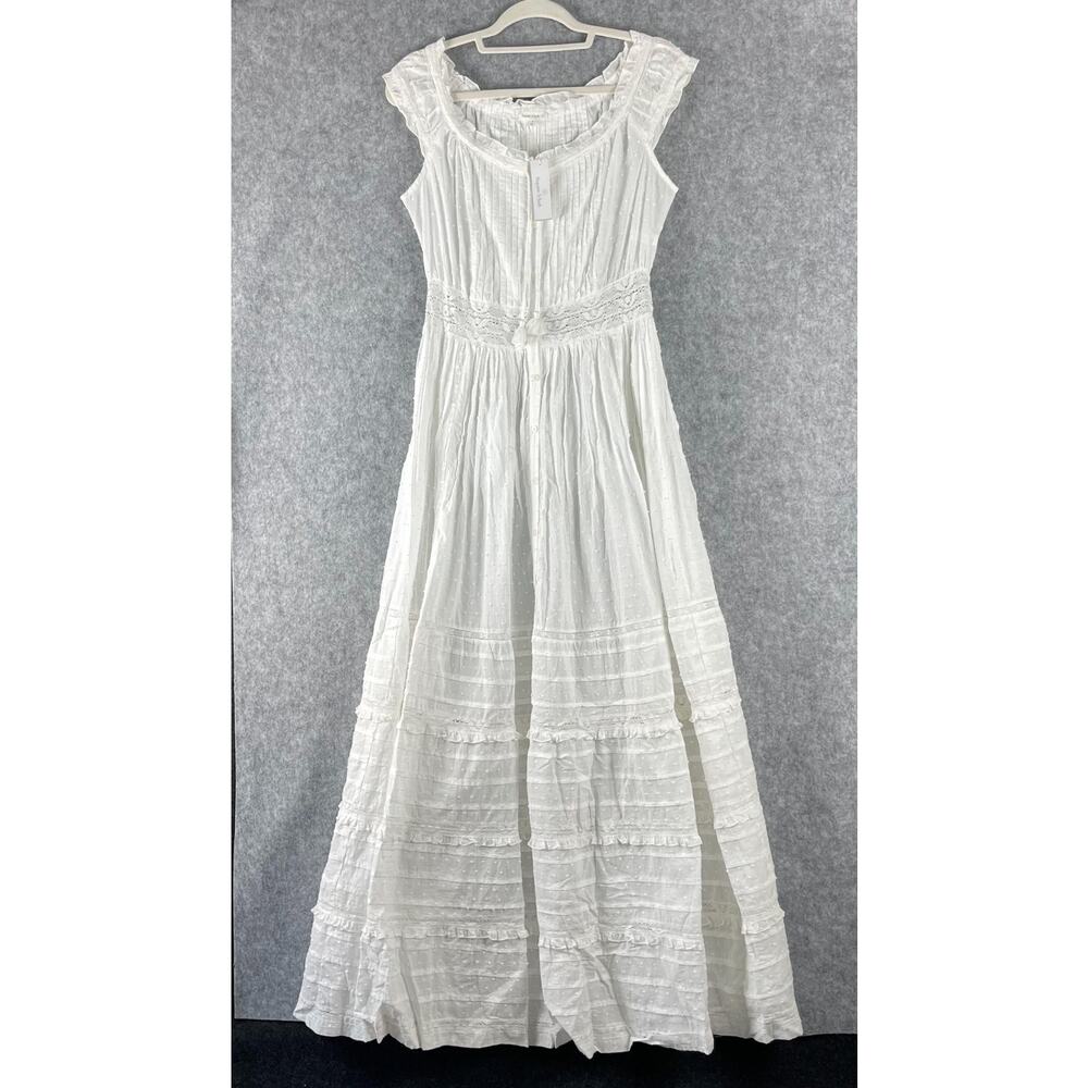 Poupette St Barth Tiered Maxi Dress Women Small White Lace Gauzy Boho Resort NEW